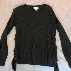 Grey side tie knit sweater
